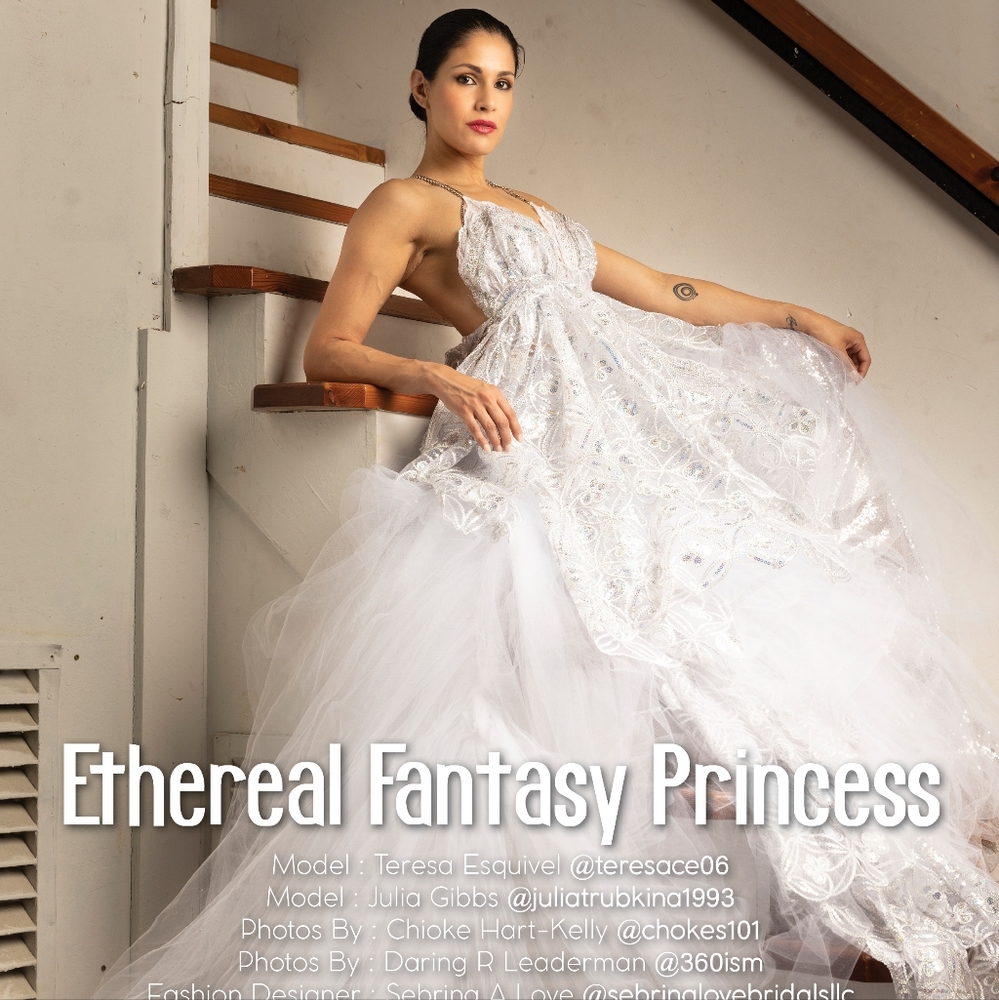 SAMPLE GOWN - "KERIANN" White Organza Lace Sequin Wedding Ballgown Set
